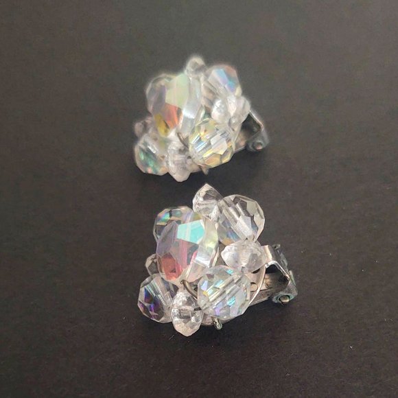 Vintage crystal and aurora borealis clip on earrings - Picture 5 of 7